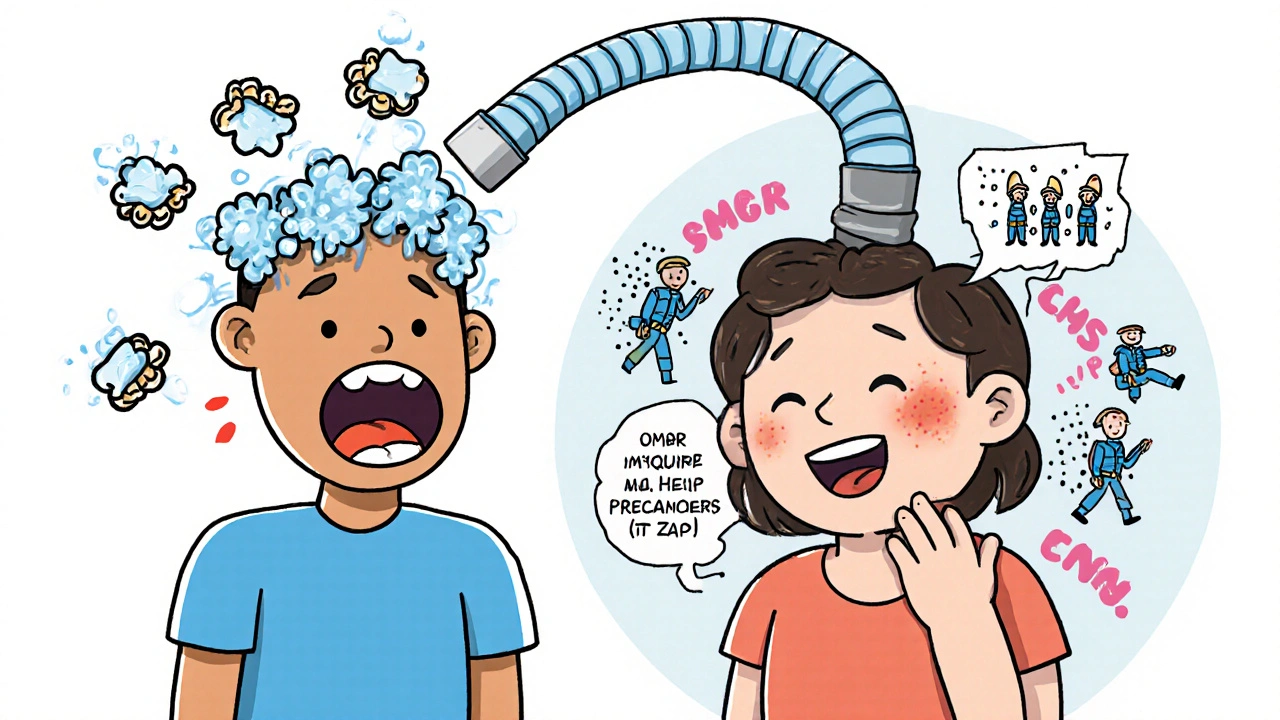 A person choosing gentle imiquimod treatment over painful cryotherapy ice cubes on their head.