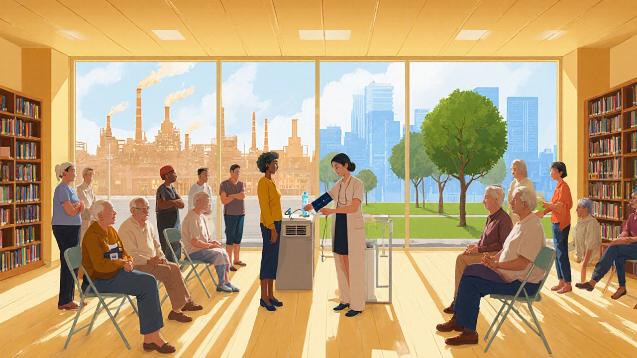 Community cooling center where patients receive health checks during heat.