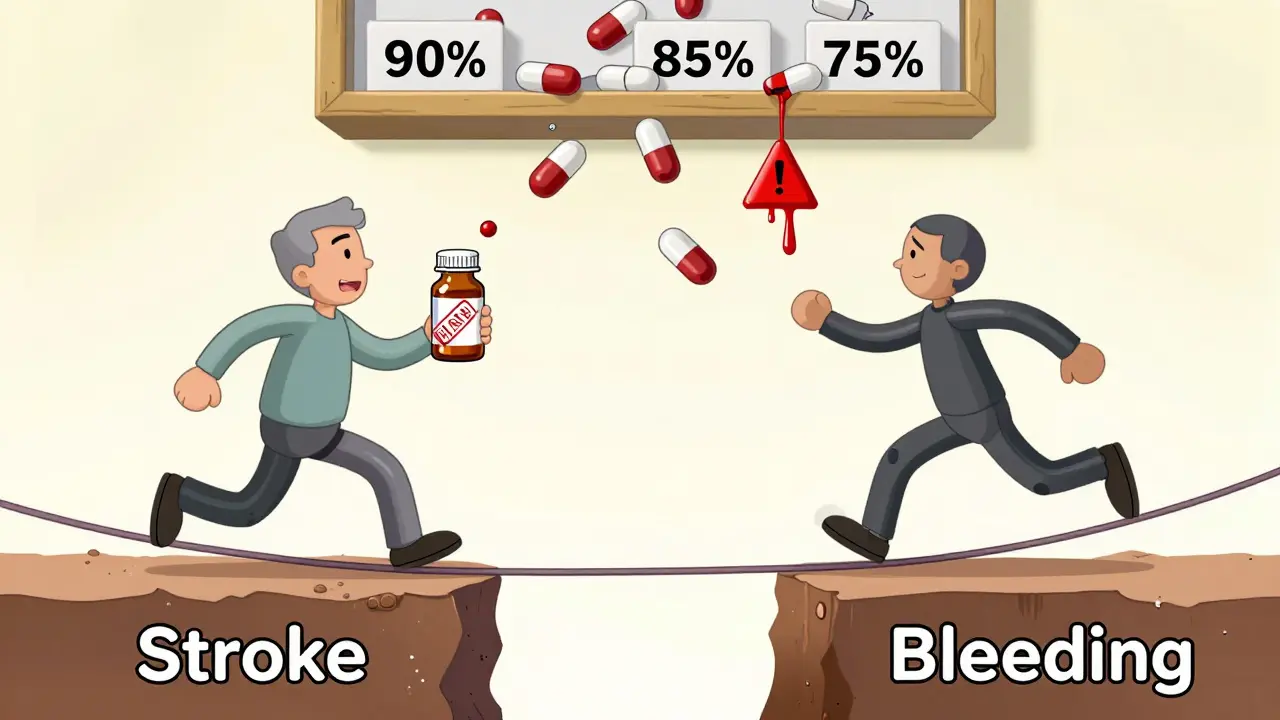 A person balancing on a tightrope over medical emergencies, with expired pills raining down.