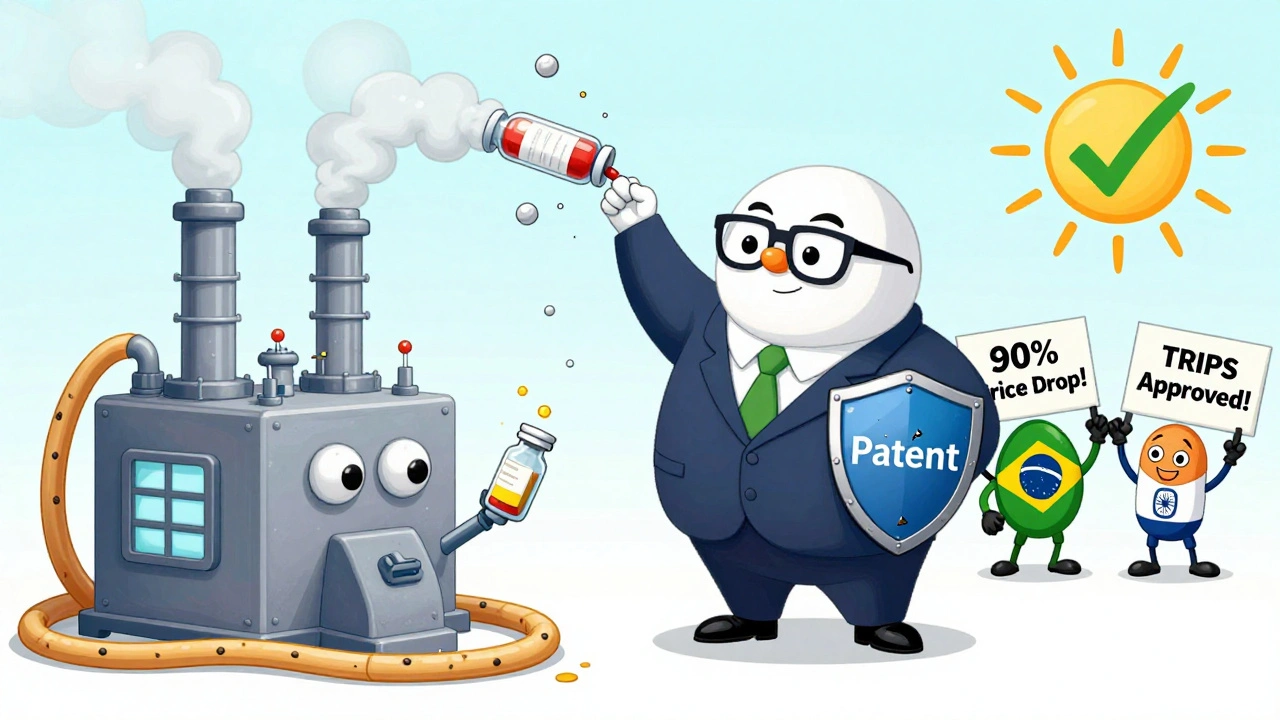 A small generic drug factory produces low-cost medicine as a pharma CEO&#039;s patent shield crumbles, with Brazil and India celebrating.