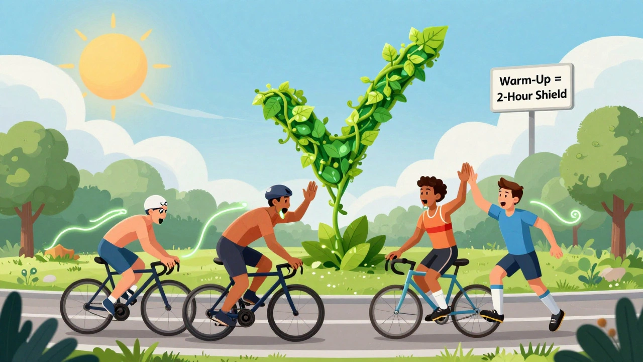 Athletes celebrating with glowing open airways and warm-up shield in background