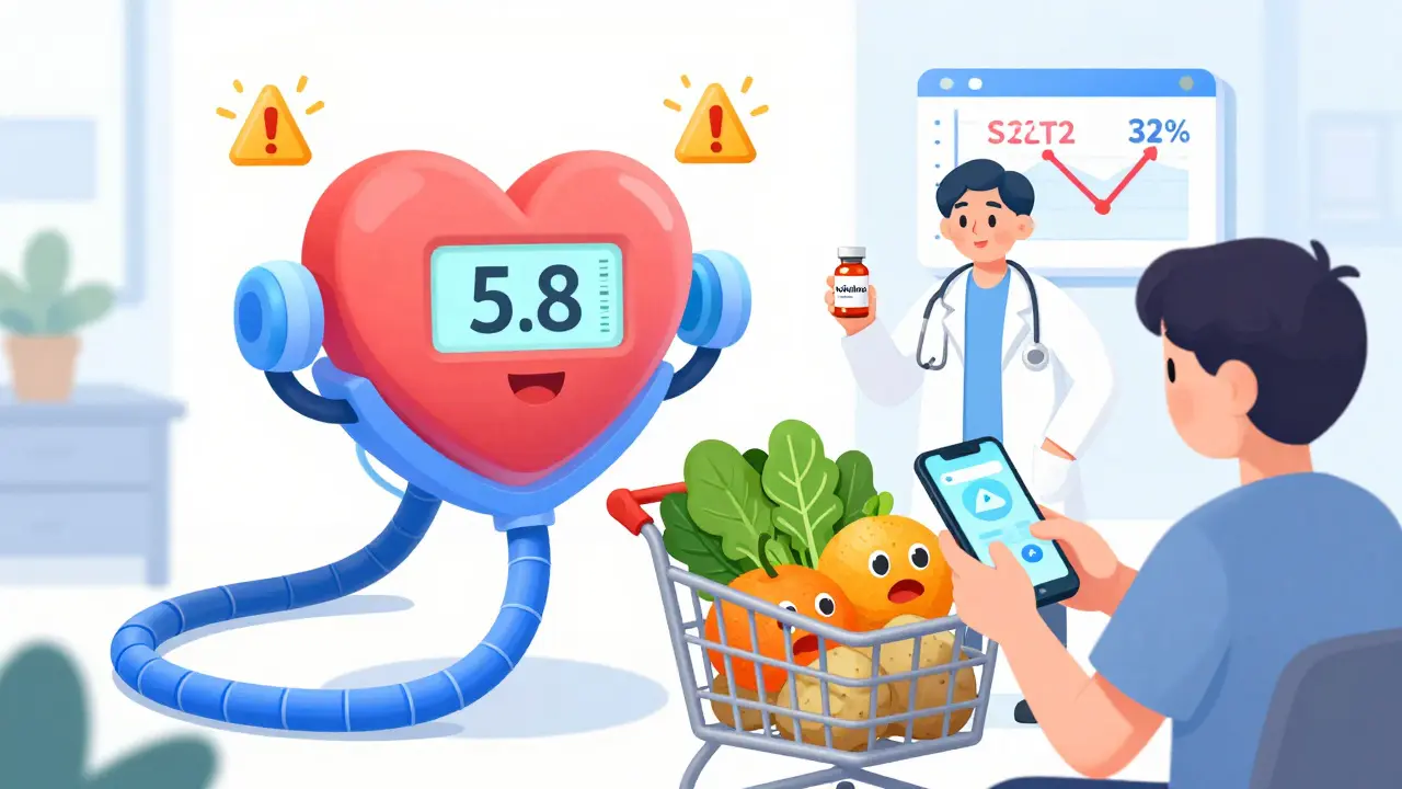 Home monitor showing high potassium as patient scans groceries with a smartphone app