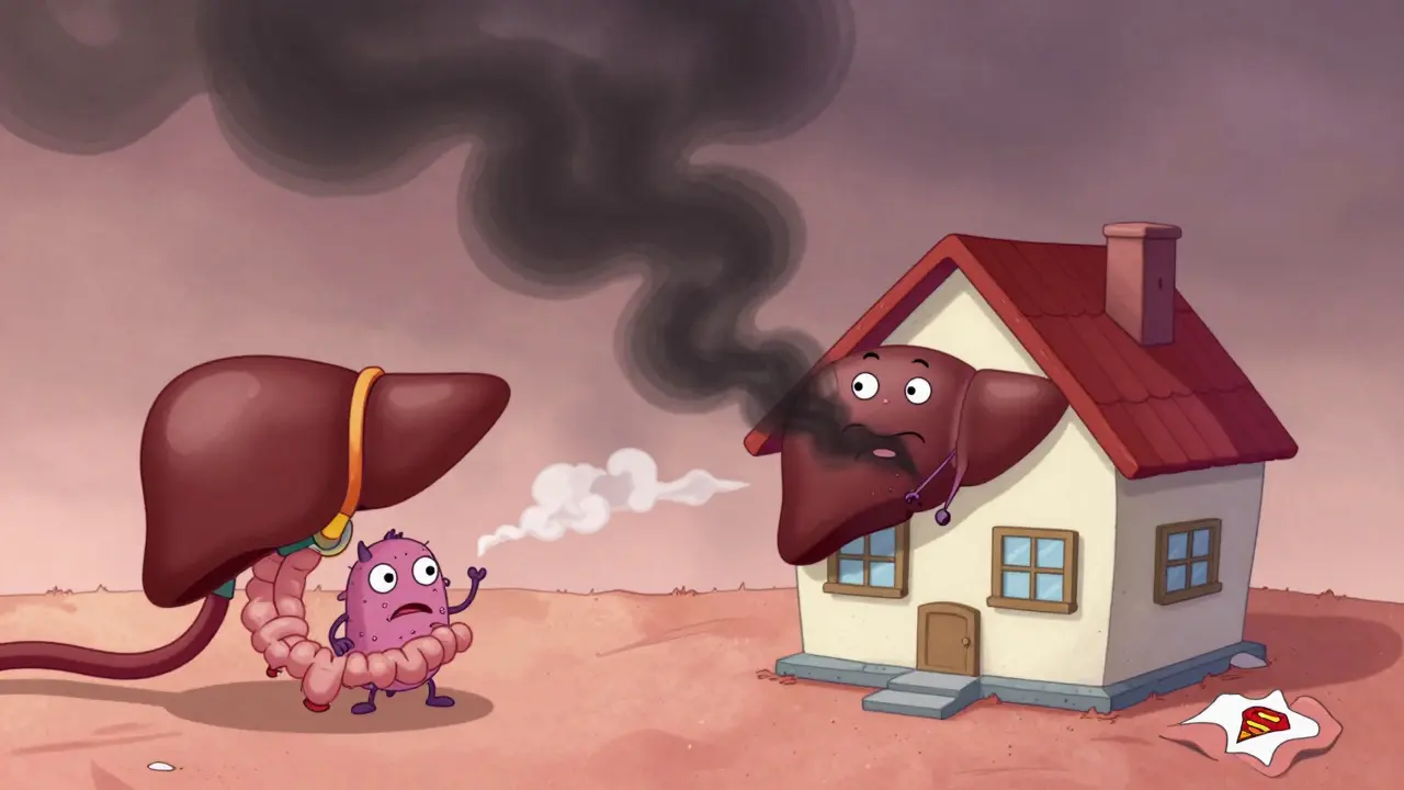 A gut leaking toxins into a liver house while a skin patch bypasses it safely.