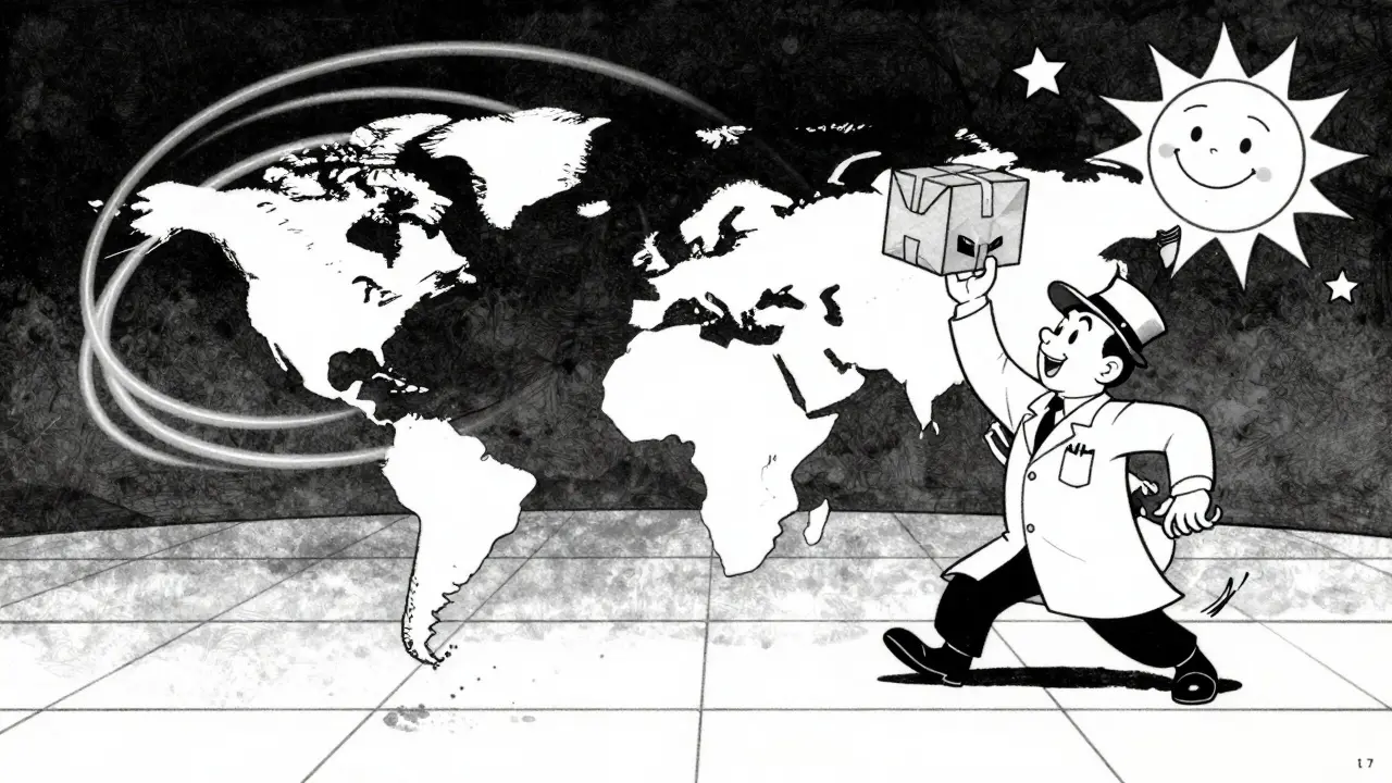 Pharmacist receiving an international medication package in rubber hose style
